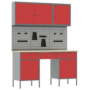vidaXL Werkbank 8 stk. Rot und Grau Ingenieure Holz und Stahl