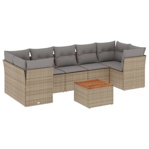 vidaXL 8-tlg. Garten-Sofagarnitur mit Kissen Beige Poly Rattan