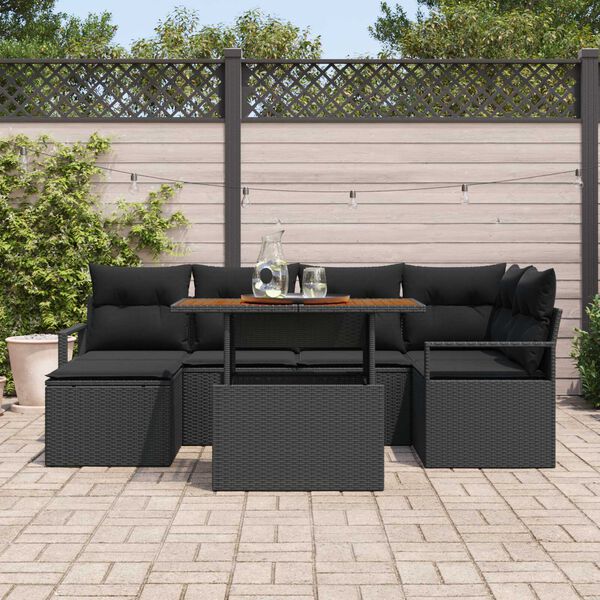 vidaXL Garten-Sofa-Set mit Speicher 7 pcs Schwarz Poly Rattan