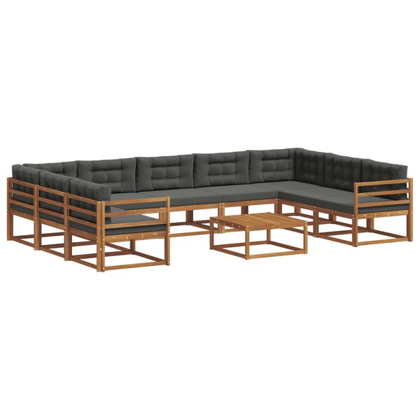 vidaXL Outdoor-Sofagarnitur mit Kissen 10 pcs Natur und Anthrazit