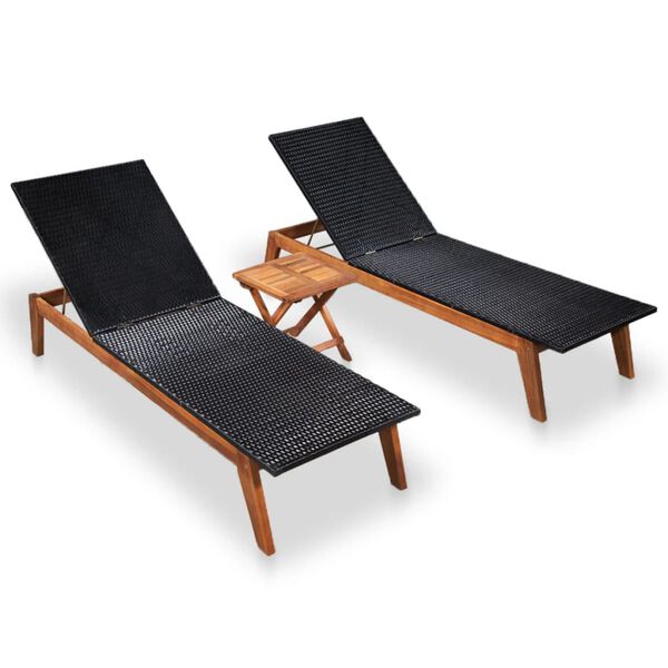 vidaXL Sonnenliegen 2 Stk. mit Tisch Poly Rattan Massivholz Akazie