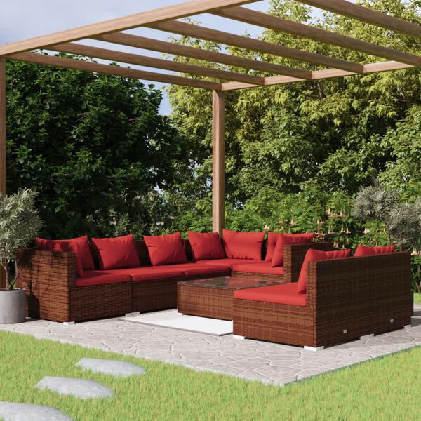 vidaXL 8-tlg. Garten-Lounge-Set mit Kissen Braun Poly Rattan