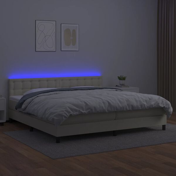 vidaXL Boxspringbett mit Matratze & LED Creme 200x200 cm Kunstleder