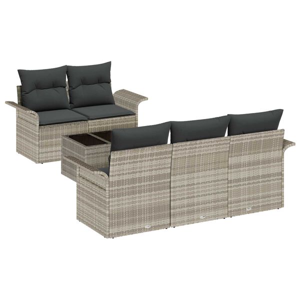 vidaXL Sofa Set mit Kissen 6 pcs Hellgrau Poly-Rattan