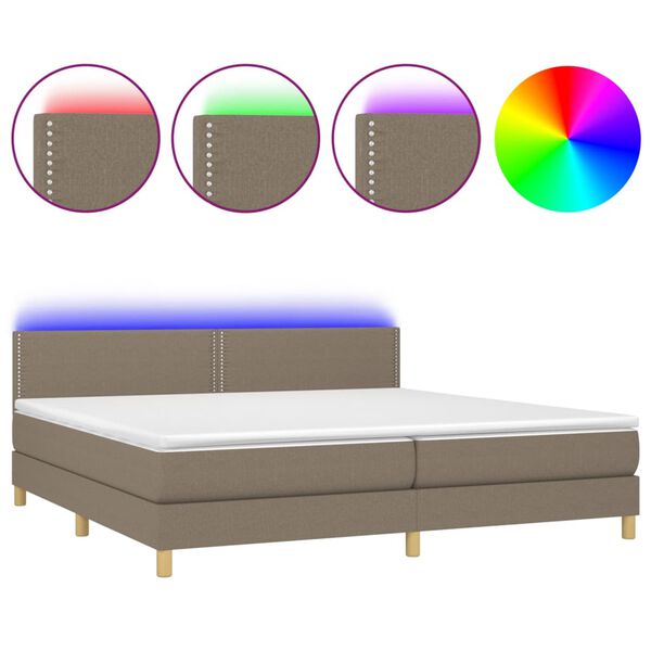 vidaXL Boxspringbett mit Matratze & LED Taupe 200x200 cm Stoff
