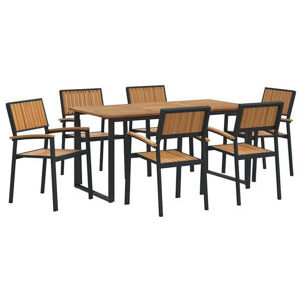 vidaXL Garten Essgruppe 7 pcs Schwarz Massivholz Akazie