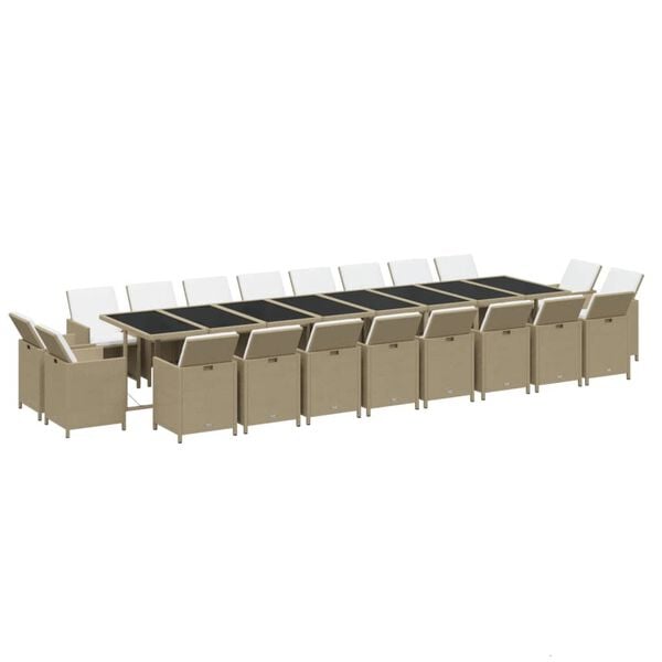 vidaXL 21-tlg. Garten-Essgruppe mit Kissen Poly Rattan Beige
