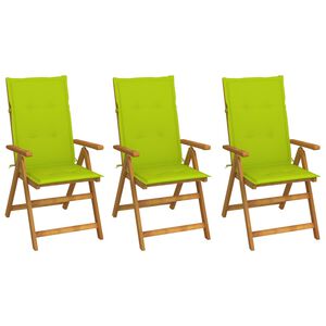 vidaXL Klappst&uuml;hle, 3er-Set mit Kissen, aus massivem Akazienholz