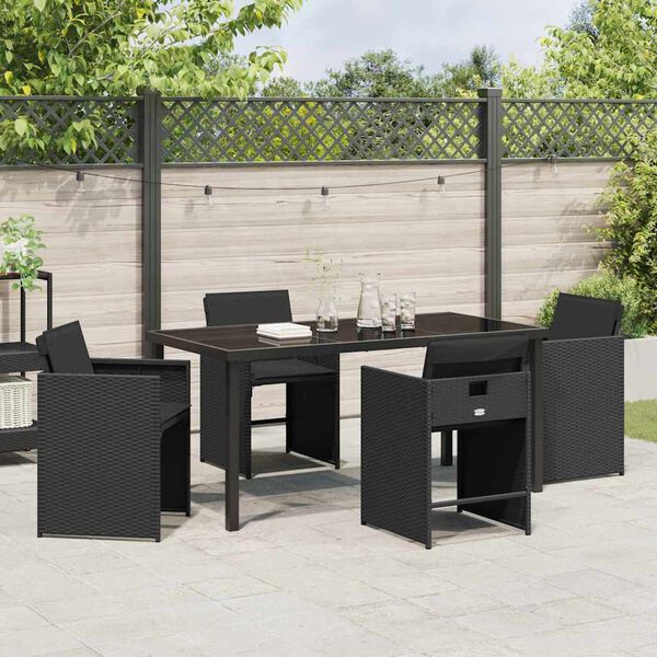vidaXL Garten Essgruppe mit Kissen 5 pcs Schwarz Poly-Rattan