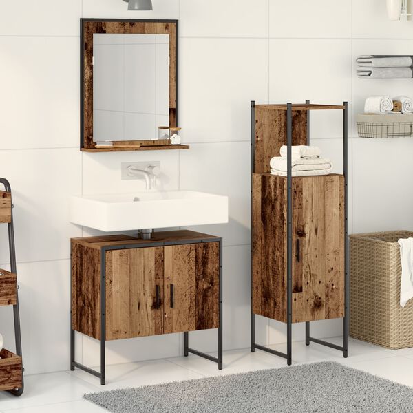 vidaXL Badezimmermöbel-Set mit Regal mit Tür 3 pcs Braun Holzwerkstoff
