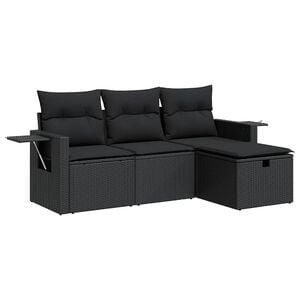 vidaXL 4-tlg. Garten-Sofagarnitur mit Kissen Schwarz Poly Rattan