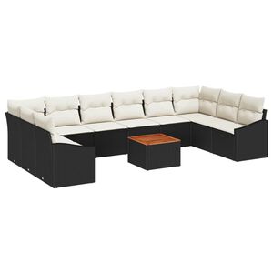 vidaXL Gartensofa-set 11 stk. Schwarz und Creme Poly-Rattan