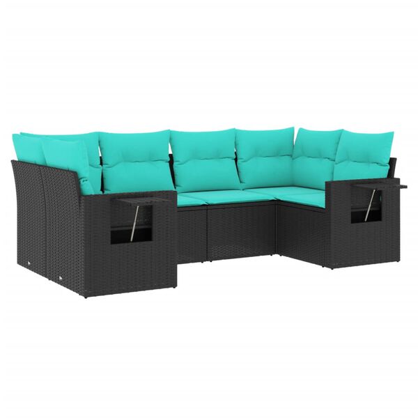 vidaXL 6-teiliges Gartensofa-Set mit Kissen, schwarzes Polyrattan
