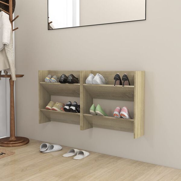 vidaXL Wand-Schuhschr&auml;nke 2 Stk. Sonoma-Eiche 60x18x60cm Holzwerkstoff