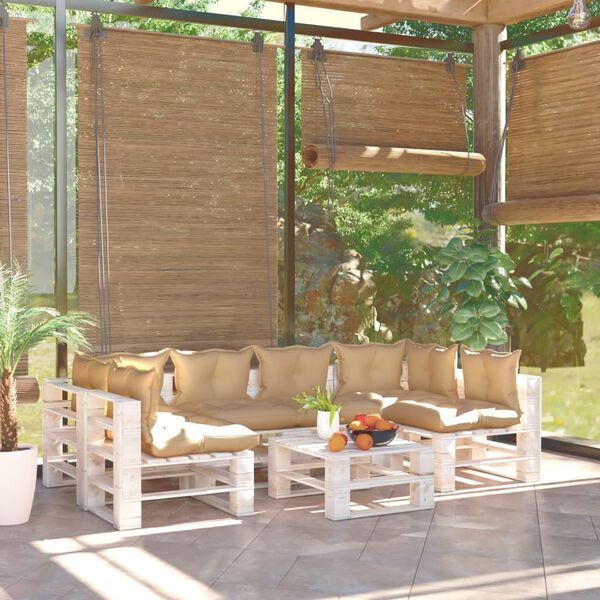 vidaXL 7-tlg. Garten-Lounge-Set aus Paletten mit Kissen Kiefernholz