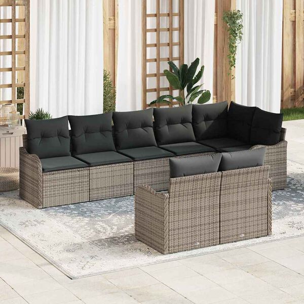 vidaXL Garten-Sofa-Set mit Kissen 8 pcs Grau Poly Rattan