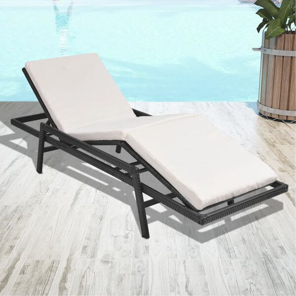 vidaXL Sonnenliege mit Auflage Poly Rattan Schwarz
