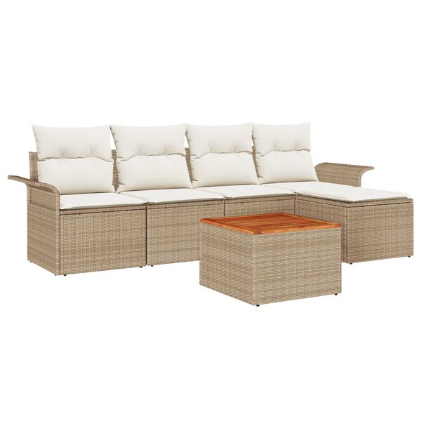 vidaXL Garten-Sofa-Set mit Kissen mit Speicher 6 pcs Beige und Creme