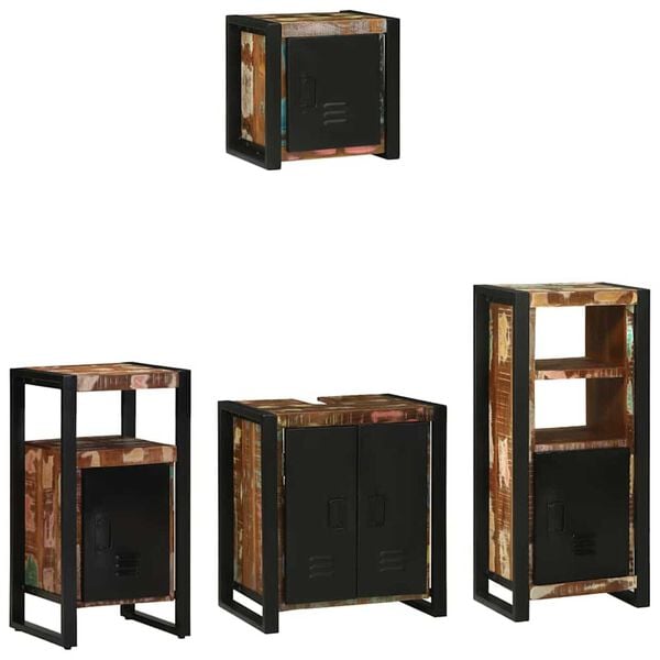 vidaXL Badezimmerm&ouml;bel-Set mit Regal 4 pcs Massives upgecyceltes Holz