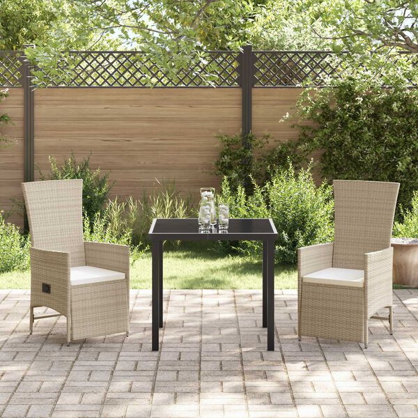 vidaXL Garten Essgruppe mit Kissen 3 pcs Beige Poly-Rattan