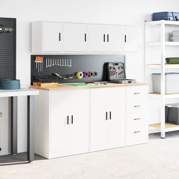 vidaXL Garagen-Wandschrank Wei&szlig; Holzwerkstoff