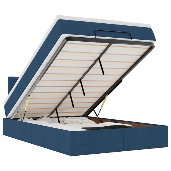 vidaXL Ottomane Bett mit Matratze & LEDs Blau 120x200 cm Stoff
