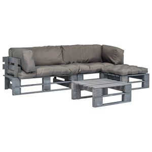 vidaXL 4-tlg. Outdoor-Lounge-Set Paletten mit Kissen in Grau Holz