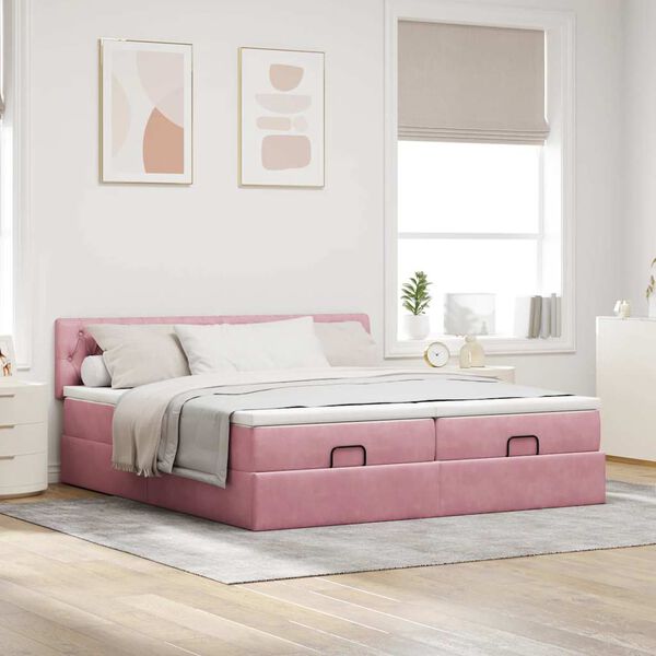 vidaXL Ottoman-Bett mit Matratzen Rosa 200x200 cm Samt