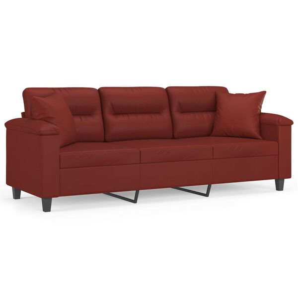 vidaXL 3-Sitzer-Sofa mit Kissen Weinrot 180 cm Kunstleder