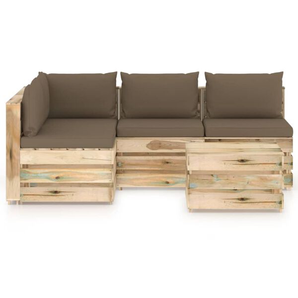 vidaXL 5-tlg. Garten-Lounge-Set mit Kissen Gr&uuml;n Impr&auml;gniertes Holz