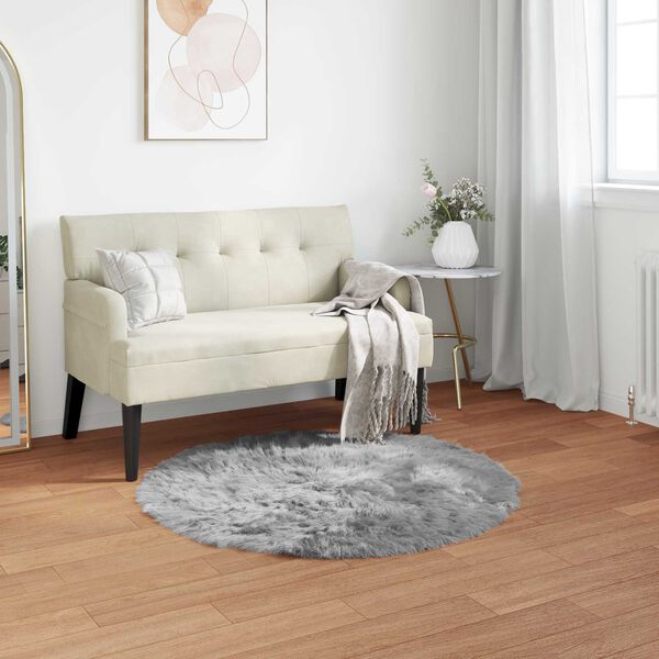 vidaXL Kunstschaffell Teppich Tafalla Grau &Oslash; 120 cm Polyester