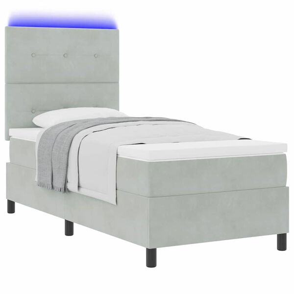 vidaXL LED Boxspringbett mit Matratze Hellgrau 80 x 200 cm Stoff