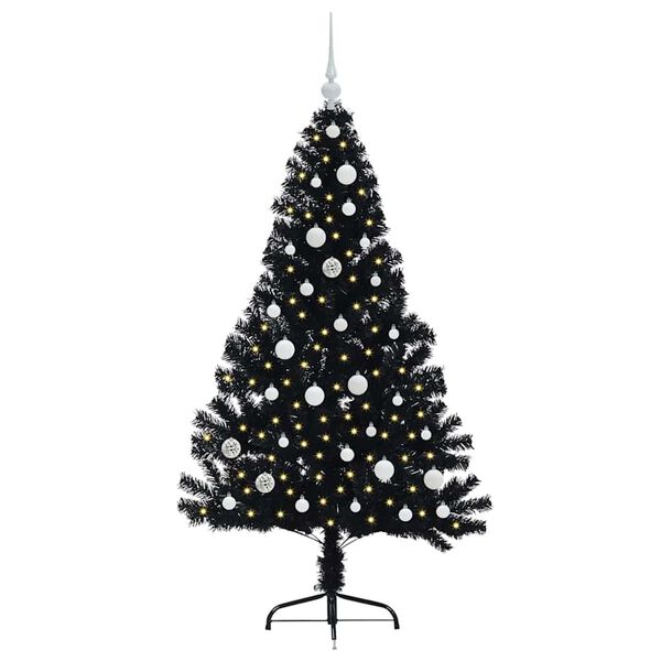 vidaXL K&uuml;nstlicher vorbeleuchteter Weihnachtsbaum Schwarz 150 cm PVC