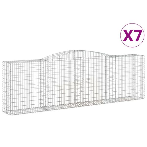 vidaXL Gabionen mit Hochbogen 7 Stk. 400x50x120/140cm Verzinktes Eisen