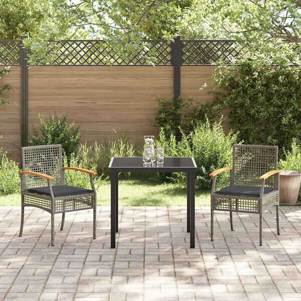 vidaXL Garten Essgruppe 3 pcs Grau Poly-Rattan