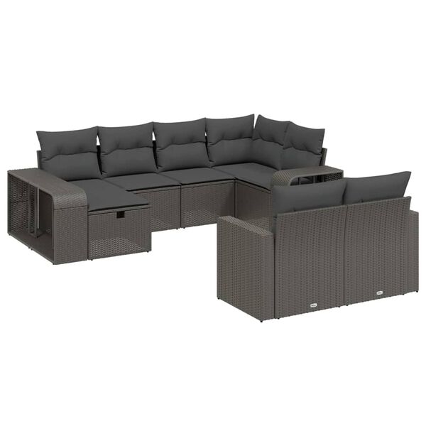 vidaXL 11-tlg. Garten-Sofagarnitur mit Kissen Braun Poly Rattan