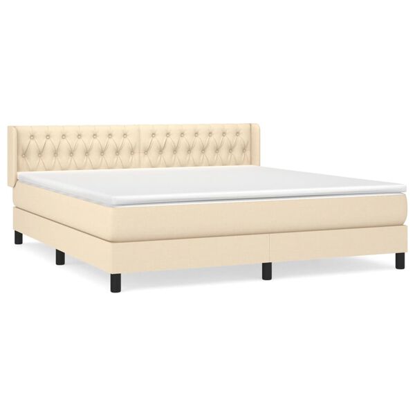 vidaXL Boxspringbett mit Matratze Creme 180x200 cm Stoff