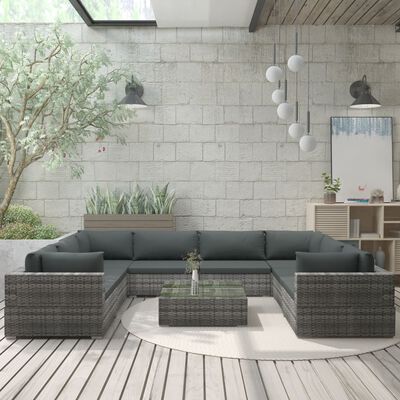 vidaXL 9-tlg. Garten-Lounge-Set mit Auflagen Poly Rattan Grau