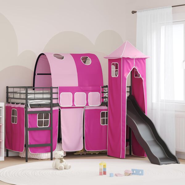 vidaXL Kinderloftbett Schwarz und Pink 99,5 x 190 cm Metall