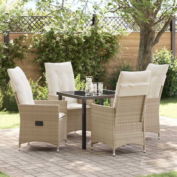 vidaXL Garten Essgruppe mit Kissen 5 pcs Beige Poly-Rattan