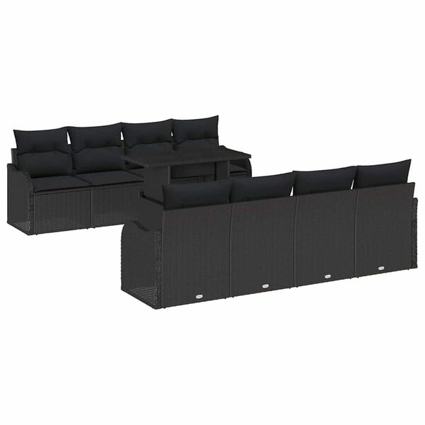 vidaXL Garten-Sofa-Set mit Kissen mit Kissen 9 pcs Schwarz Poly Rattan