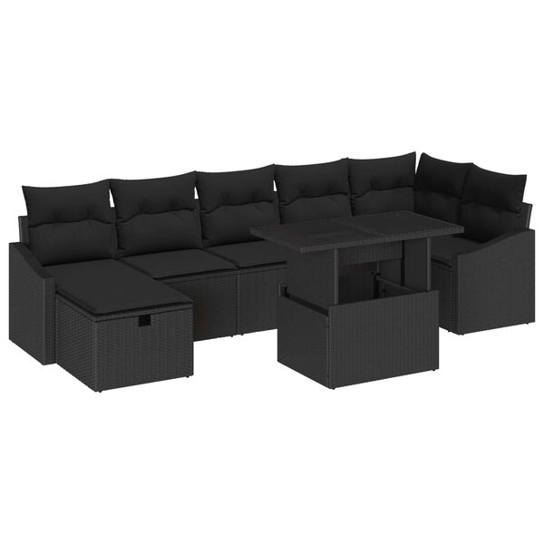 vidaXL Garten-Sofa-Set mit Kissen 8 pcs Schwarz Poly Rattan