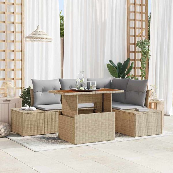 vidaXL Garten-Sofa-Set mit Speicher 5 pcs Beige Poly Rattan