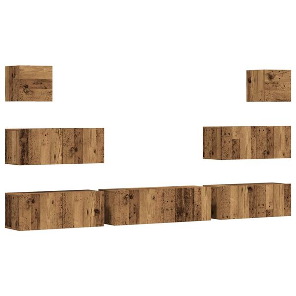 vidaXL 7-tlg. TV-Schrank-Set Wandmontage Altholz-Optik Holzwerkstoff
