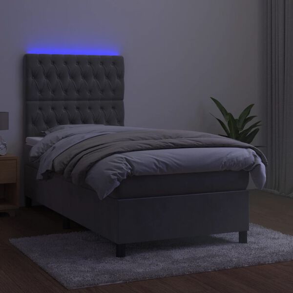 vidaXL Boxspringbett mit Matratze & LED Hellgrau 90x190 cm Samt