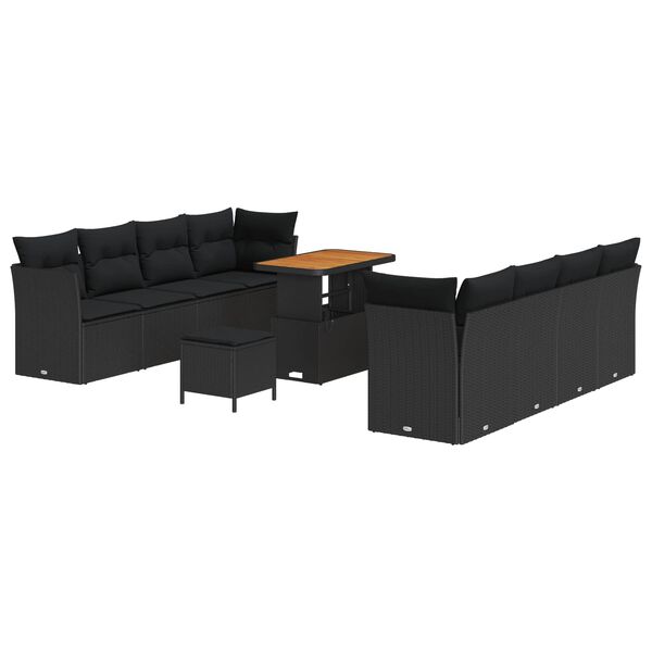 vidaXL Gartensofa-set mit Kissen 11 pcs Schwarz Poly-Rattan
