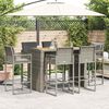 vidaXL 7-tlg. Gartenbar-Set mit Kissen Grau Poly Rattan Akazie