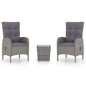 vidaXL 3-tlg. Bistro-Set Poly Rattan und Glas Grau