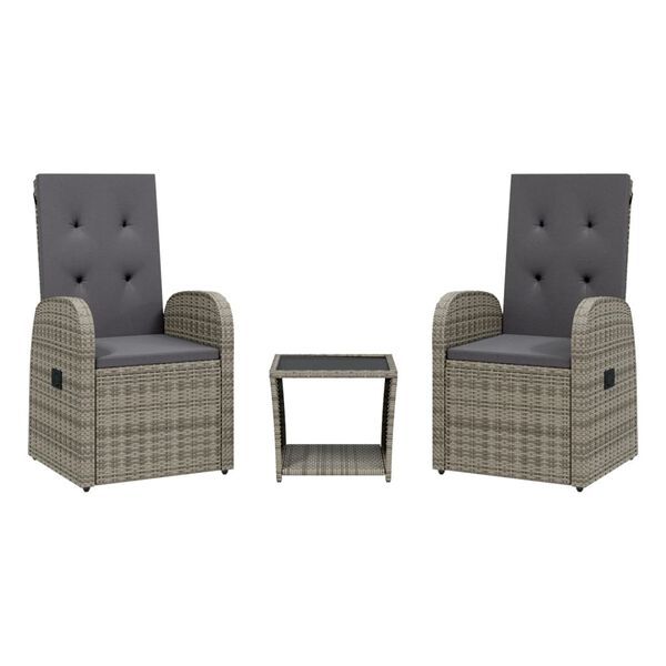 vidaXL 2-tlg. Garten-Essgruppe mit Kissen Grau Poly Rattan