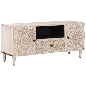 vidaXL TV-Schr&auml;nk mit T&uuml;r Wei&szlig; 105 x 33,5 x 46 cm Massivholz Mango